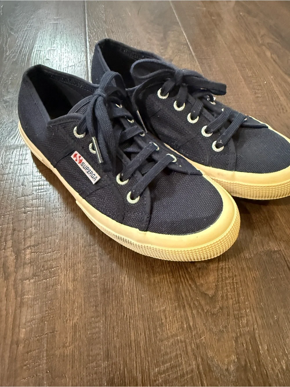 Superga Navy Blue Canvas Platform Sneakers